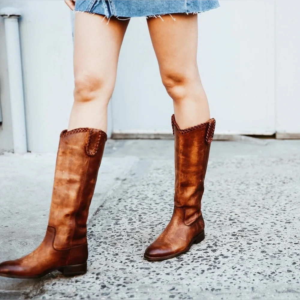 Frye Melissa Whip Tall Pull On Boots Size 9.5 Distressed Brown Leather Riding - Picture 15 of 16